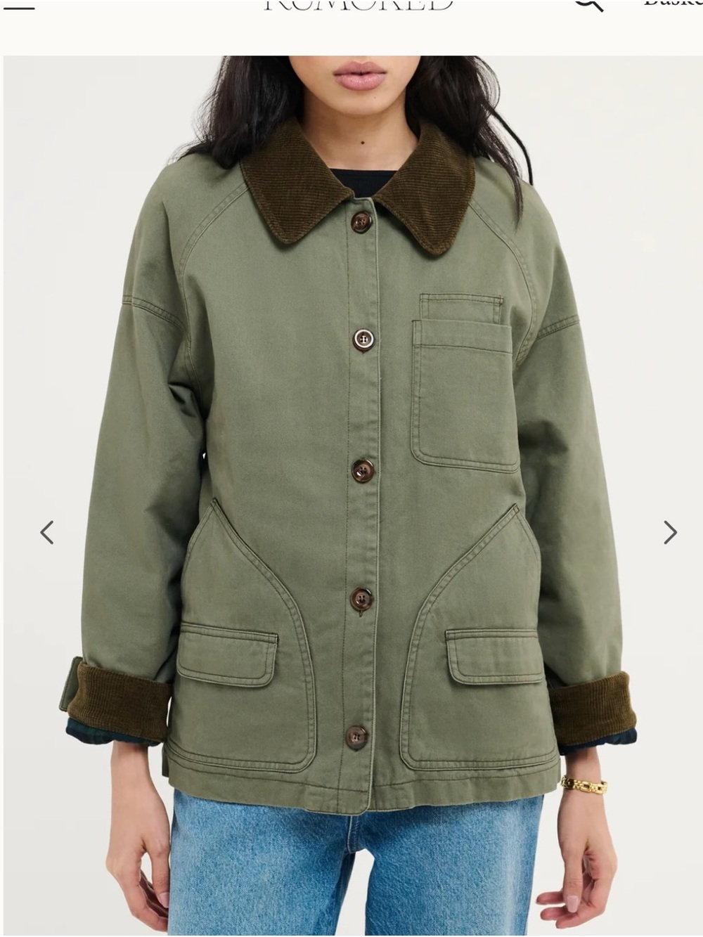 Women’s Rumored Olive Green Barn Jacket with Contrast Corduroy Collar